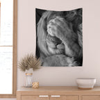 Even Lions Have Bad Days - The Lion Sleeps Tonight black and white photograph  Wall Tapestry Gallery Image 2