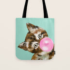 Bubble Gum Baby Cat in Green Tote Bag Gallery Image 1