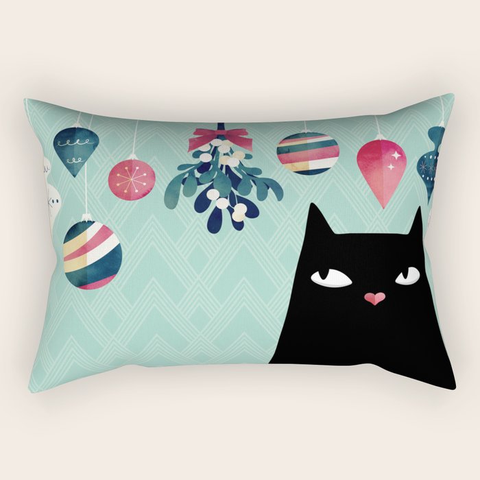 Mistletoe? (Black Cat) Rectangular Pillow Gallery Image 2