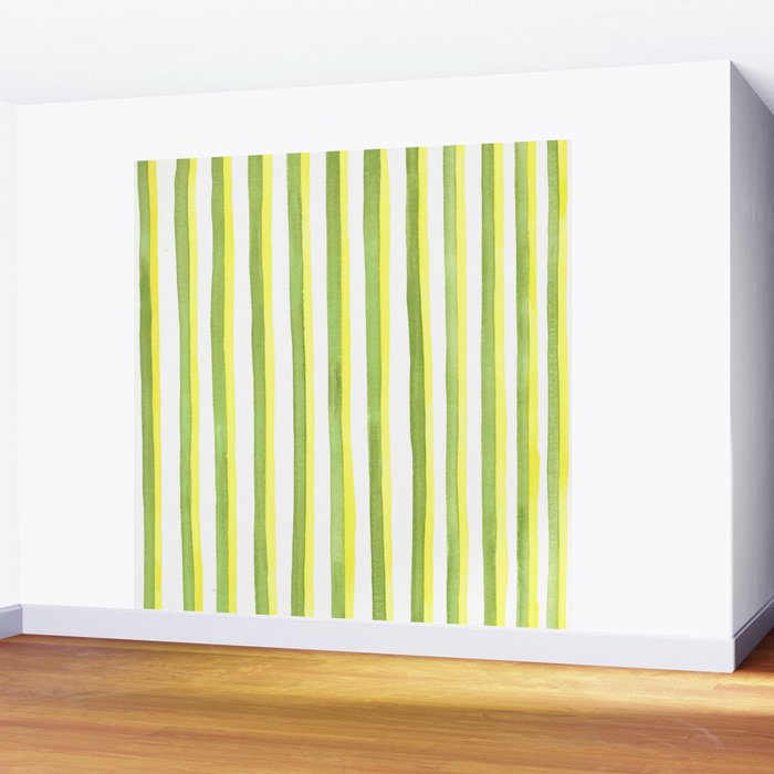 Green and Yellow Soft Watercolor Vertical Lines Wall Mural Gallery Image 2
