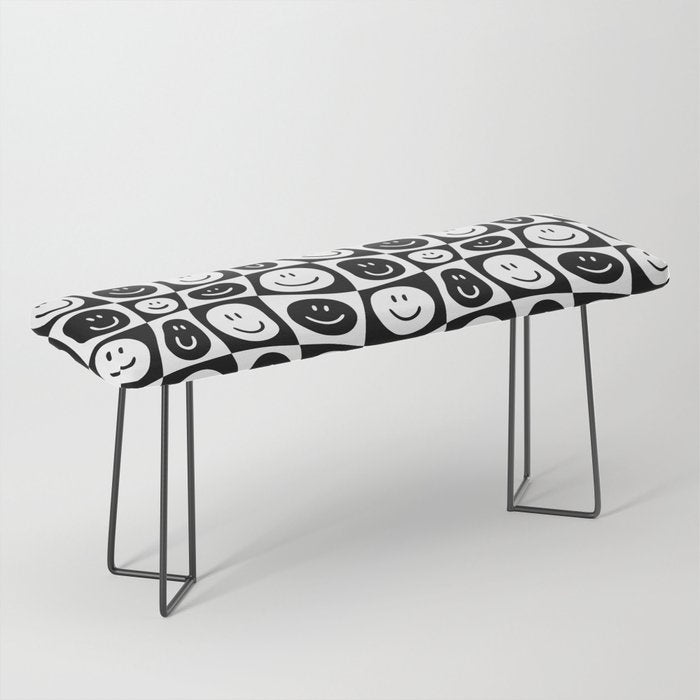 Black and white checkered happy face pattern Bench Gallery Image 1