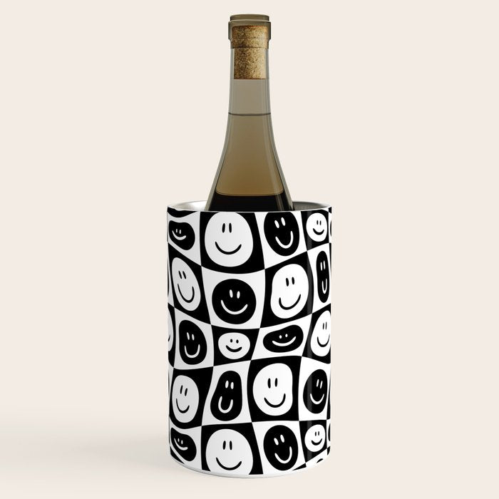 Black and white checkered happy face pattern Wine Chiller Gallery Image 2
