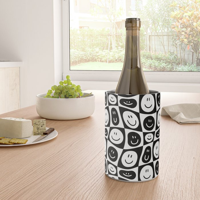Black and white checkered happy face pattern Wine Chiller Gallery Image 4