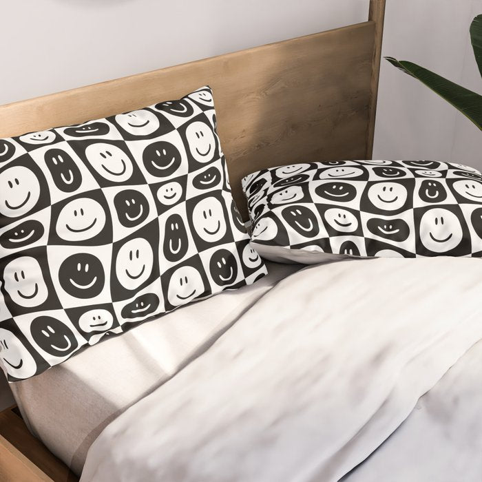 Black and white checkered happy face pattern Pillow Sham Gallery Image 2