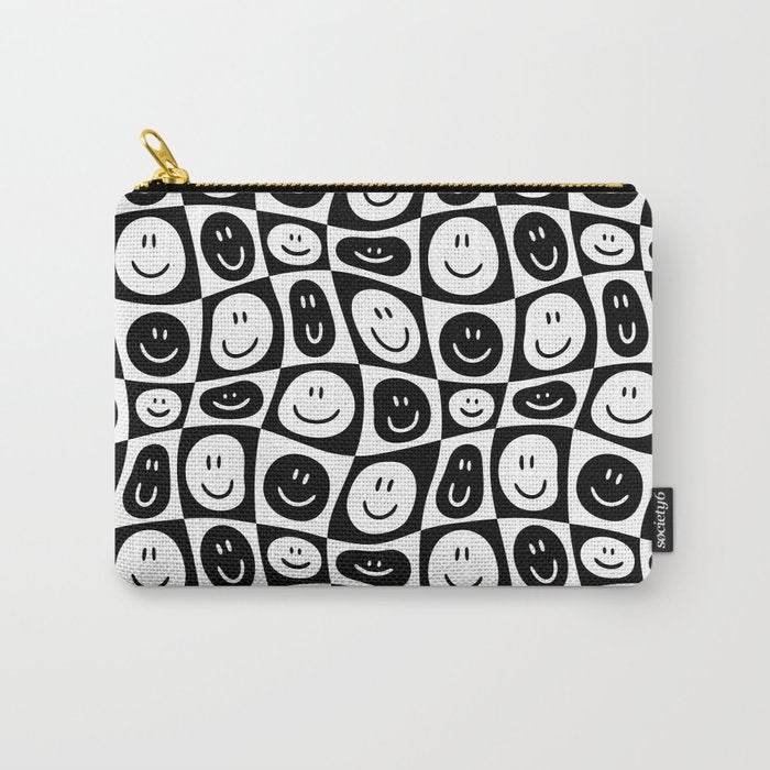 Black and white checkered happy face pattern Carry All Pouch Gallery Image 1