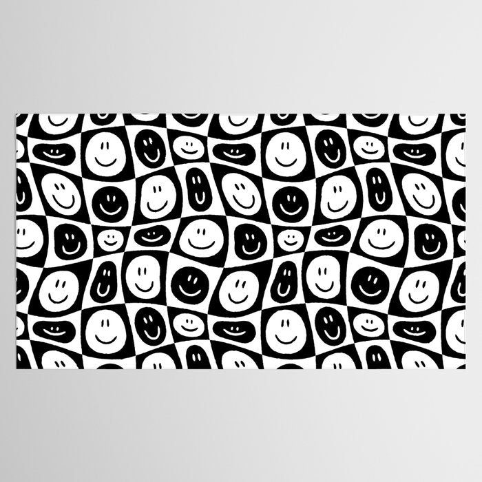 Black and white checkered happy face pattern Tablecloth Gallery Image 2