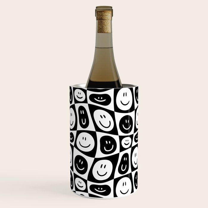 Black and white checkered happy face pattern Wine Chiller Gallery Image 1