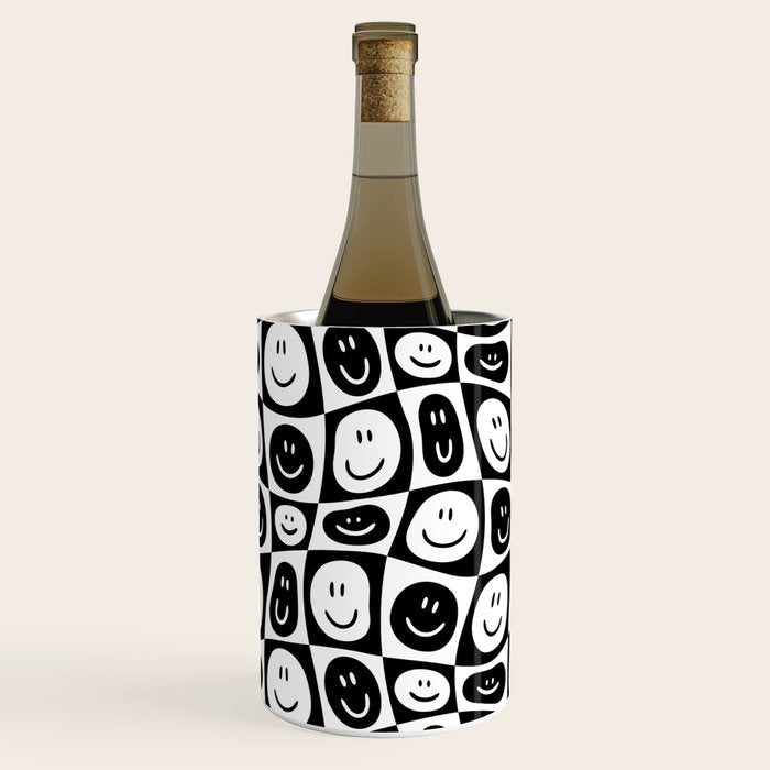 Black and white checkered happy face pattern Wine Chiller Gallery Image 3