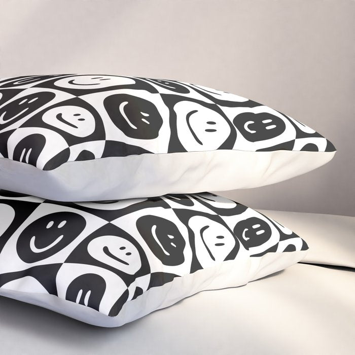 Black and white checkered happy face pattern Pillow Sham Gallery Image 3