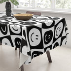 Black and white checkered happy face pattern Tablecloth Gallery Image 3