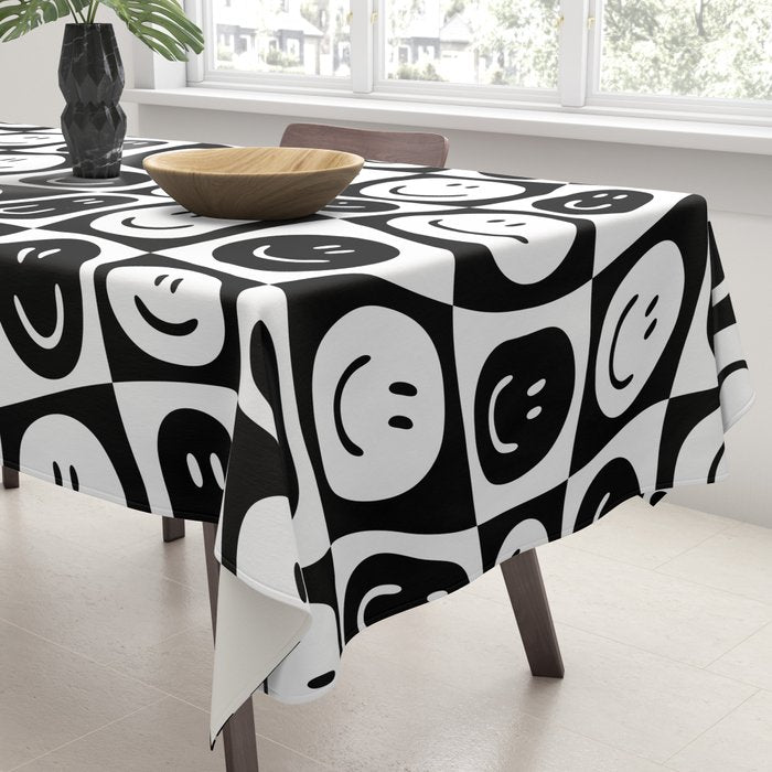 Black and white checkered happy face pattern Tablecloth Gallery Image 3