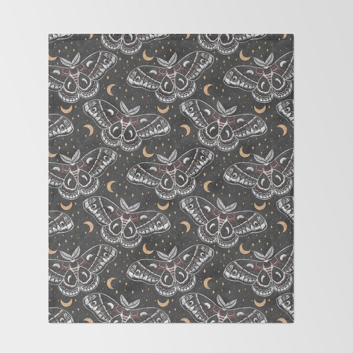 Celestial Cecropia - Black red & gold Throw Blanket Gallery Image 2