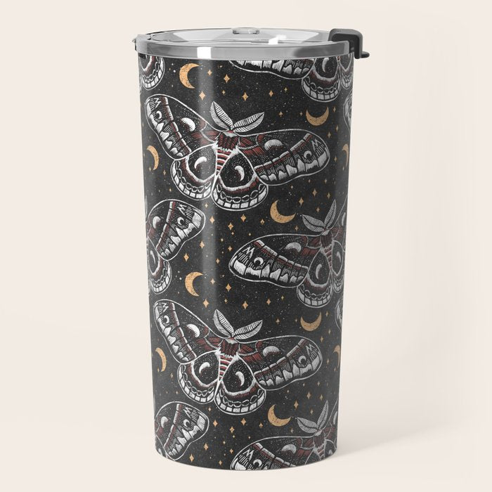 Celestial Cecropia - Black red & gold Travel Mug Gallery Image 2