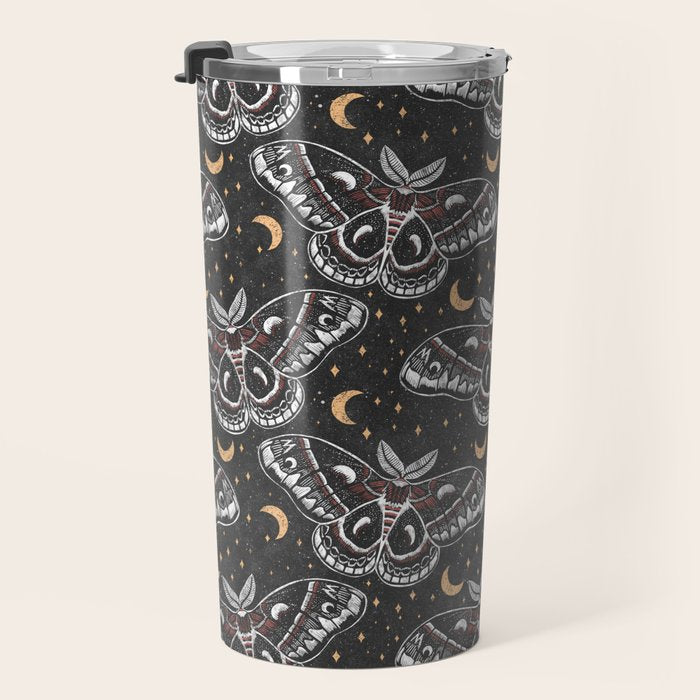 Celestial Cecropia - Black red & gold Travel Mug Gallery Image 3
