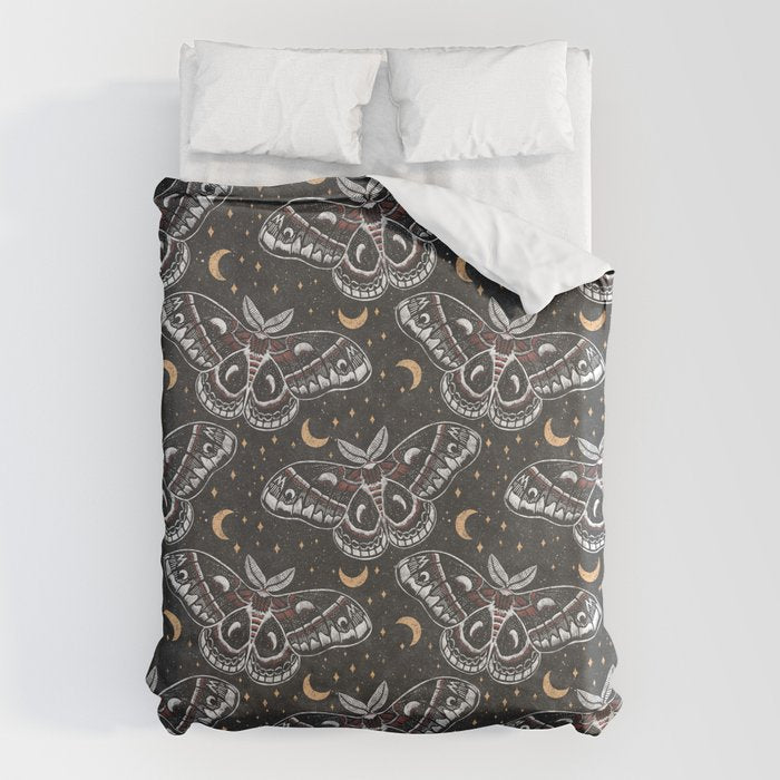 Celestial Cecropia - Black red & gold Duvet Cover Gallery Image 1