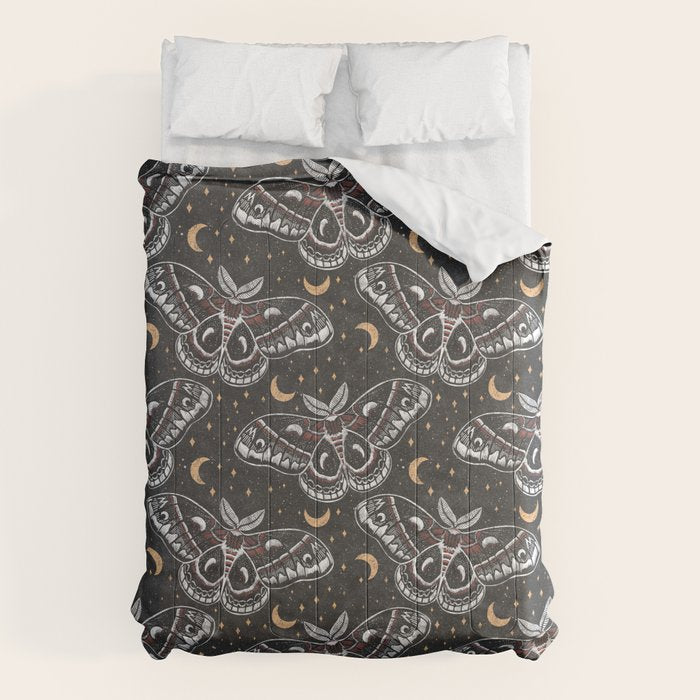 Celestial Cecropia - Black red & gold Comforter Gallery Image 6