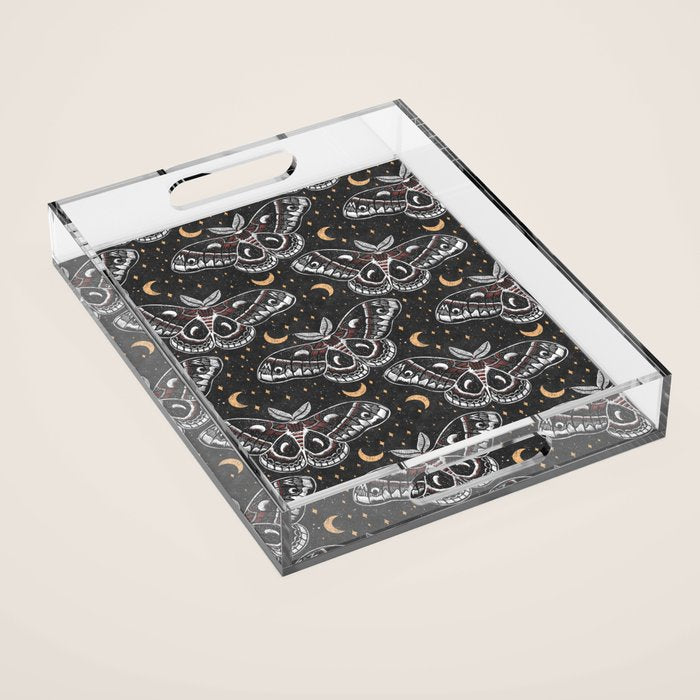 Celestial Cecropia - Black red & gold Acrylic Tray Gallery Image 1