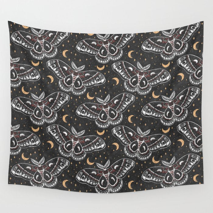 Celestial Cecropia - Black red & gold Wall Tapestry Gallery Image 4