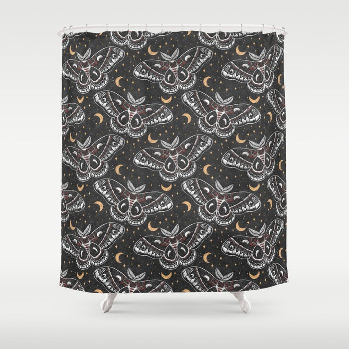 Celestial Cecropia - Black red & gold Shower Curtain Gallery Image 1