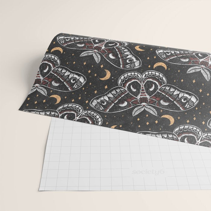 Celestial Cecropia - Black red & gold Wrapping Paper Gallery Image 2