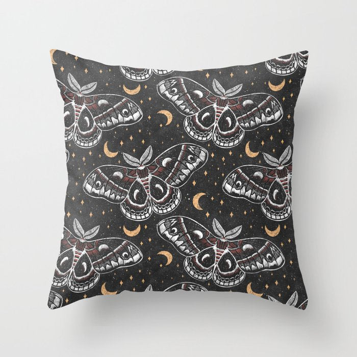 Celestial Cecropia - Black red & gold Throw Pillow Gallery Image 6