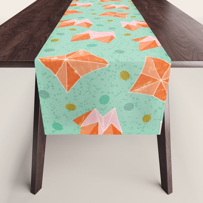 Origami Fortune Teller in Seafoam Green & Orange Table Runner Gallery Image 1