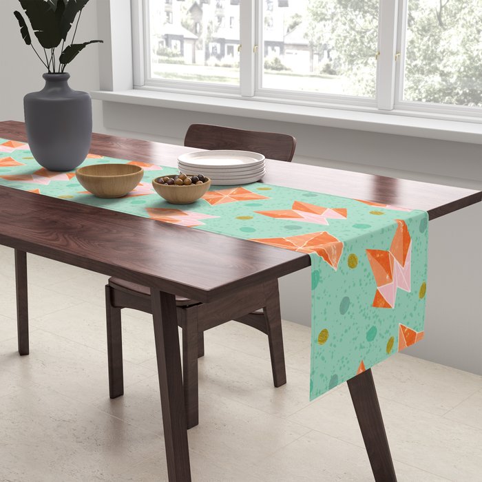 Origami Fortune Teller in Seafoam Green & Orange Table Runner Gallery Image 2