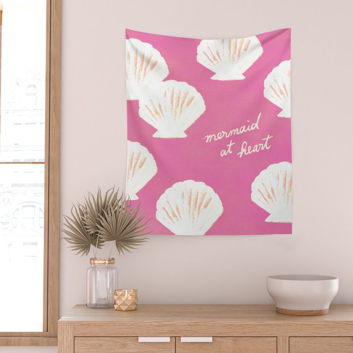 Mermaid At Heart - Pink Shells Wall Tapestry Gallery Image 2