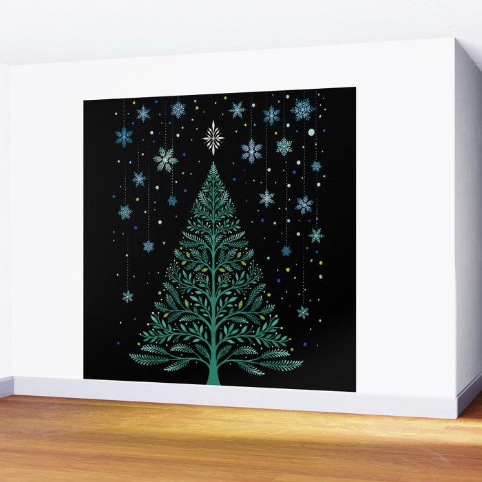 Christmas Night Tree-Snowy Wall Mural Gallery Image 2