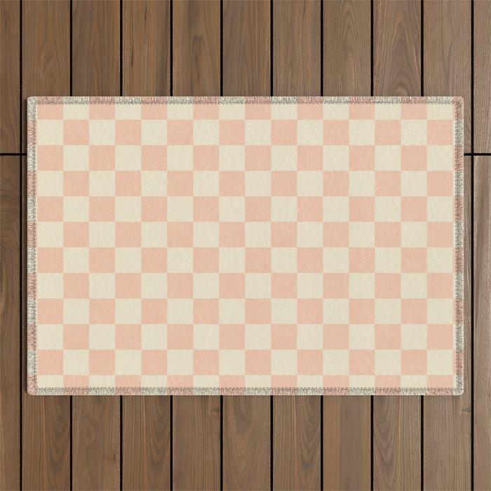 Checkers - peach pink and cream Outdoor Rug Gallery Image 1