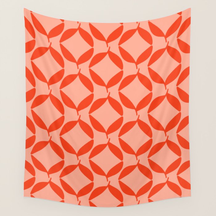 Geometric Leaves  Pink and Red Wall Tapestry Gallery Image 1