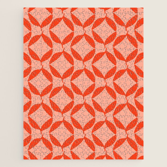 Geometric Leaves  Pink and Red Jigsaw Puzzle Gallery Image 1