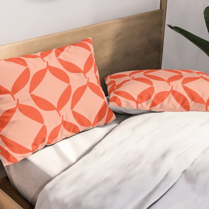 Geometric Leaves  Pink and Red Pillow Sham Gallery Image 2