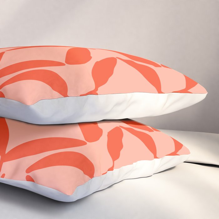 Geometric Leaves  Pink and Red Pillow Sham Gallery Image 3