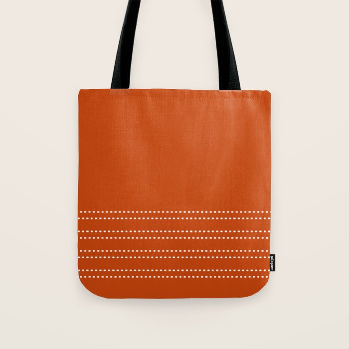 Zoe Painted Dot Stripes Minimalist Pattern in Burnt Orange and White Tote Bag Gallery Image 1