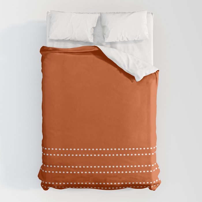 Zoe Painted Dot Stripes Minimalist Pattern in Burnt Orange and White Duvet Cover Gallery Image 1