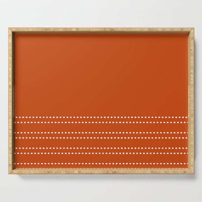 Zoe Painted Dot Stripes Minimalist Pattern in Burnt Orange and White Serving Tray Gallery Image 1