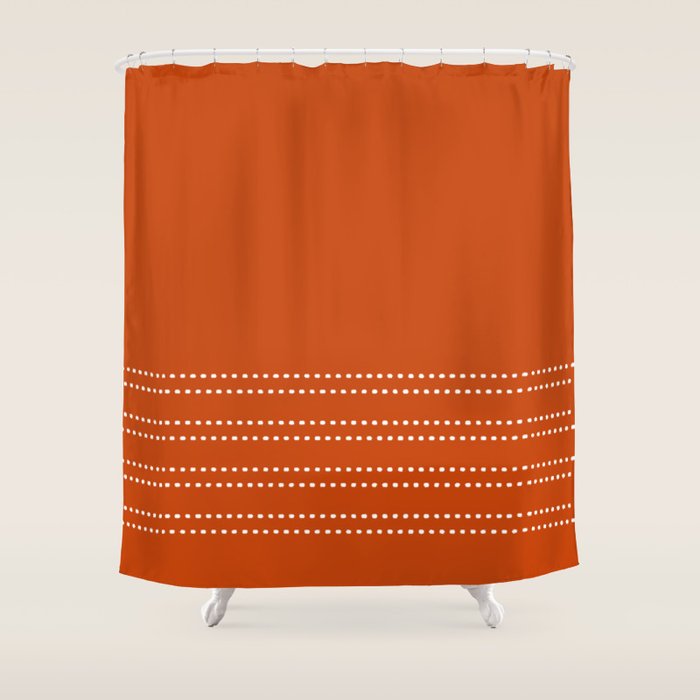 Zoe Painted Dot Stripes Minimalist Pattern in Burnt Orange and White Shower Curtain Gallery Image 1