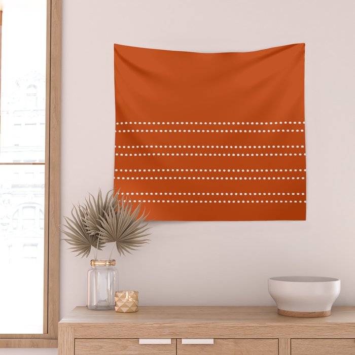 Zoe Painted Dot Stripes Minimalist Pattern in Burnt Orange and White Wall Tapestry Gallery Image 2