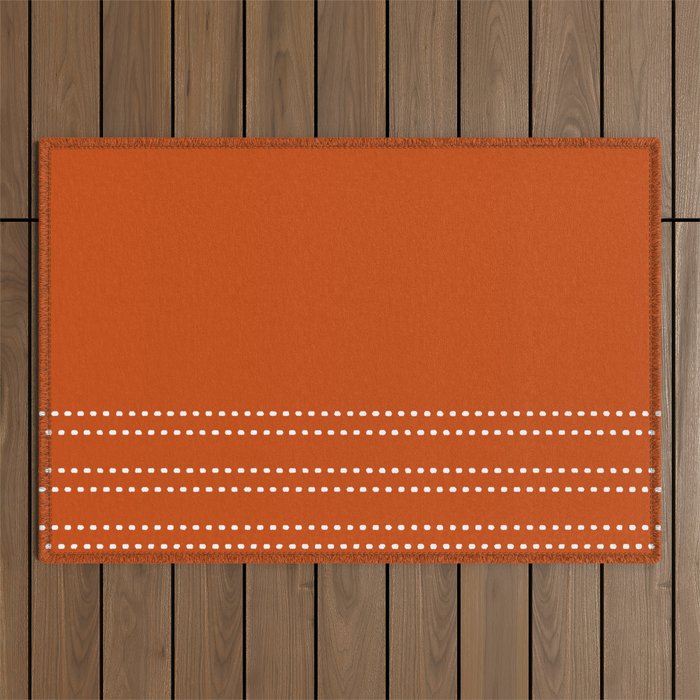 Zoe Painted Dot Stripes Minimalist Pattern in Burnt Orange and White Outdoor Rug Gallery Image 1