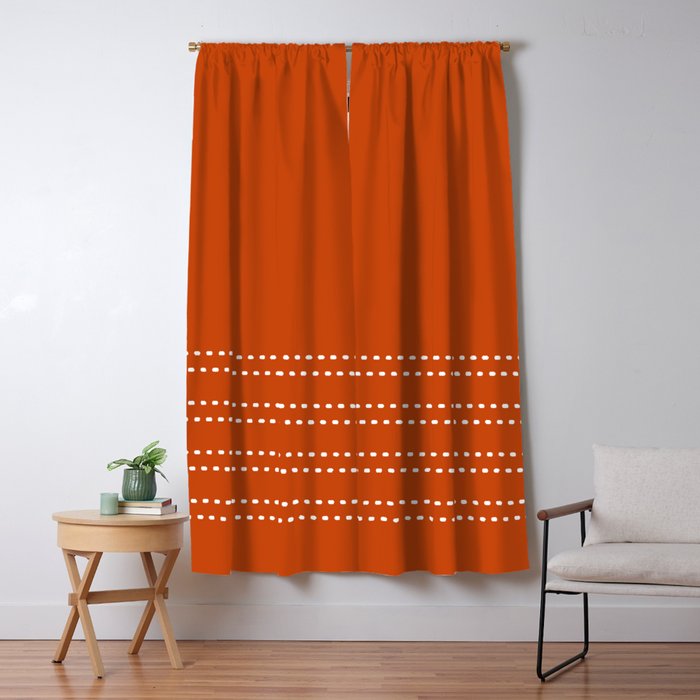 Zoe Painted Dot Stripes Minimalist Pattern in Burnt Orange and White Window Curtain Gallery Image 5