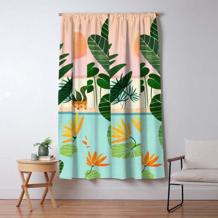 Shangri La Sunrise Tropical Poolside Scene Window Curtain Gallery Image 5