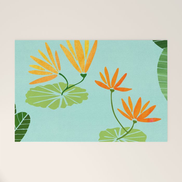 Shangri La Sunrise Tropical Poolside Scene Welcome Mat Gallery Image 1