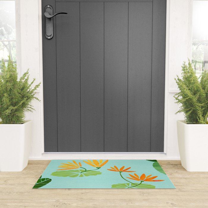 Shangri La Sunrise Tropical Poolside Scene Welcome Mat Gallery Image 3