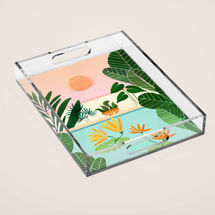 Shangri La Sunrise Tropical Poolside Scene Acrylic Tray Gallery Image 1