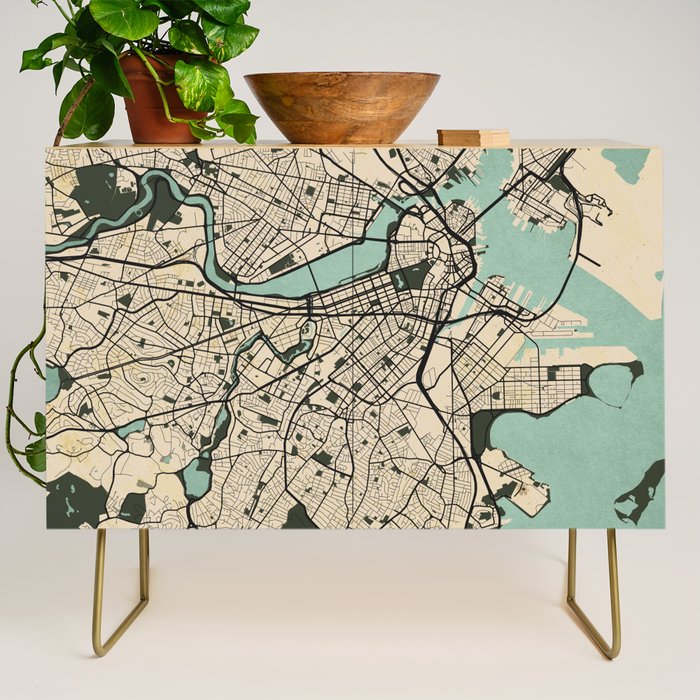 Boston City Map of the United States - Vintage Credenza Gallery Image 1