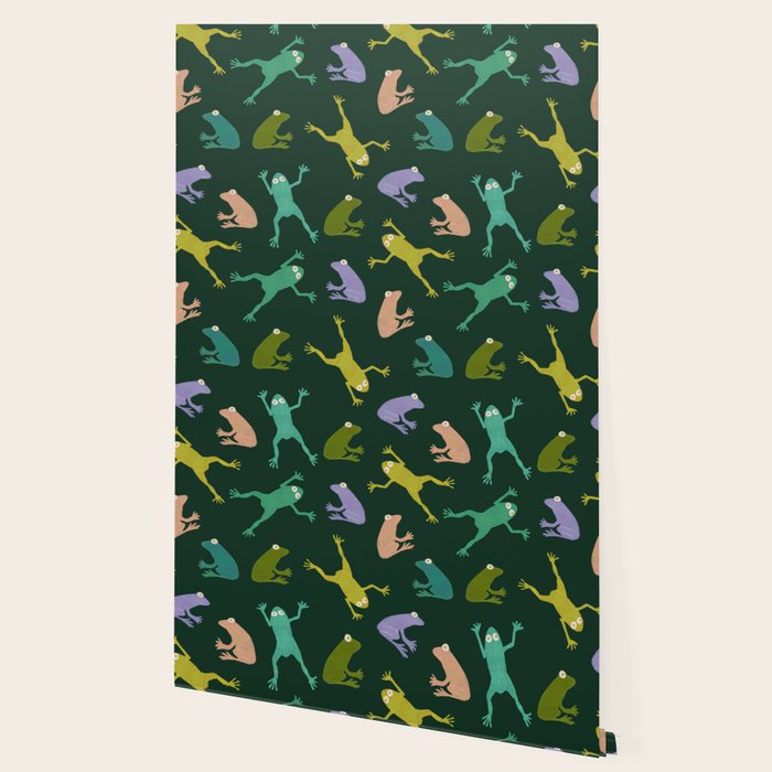Frog party, fun frogs pattern dark Wallpaper Gallery Image 2