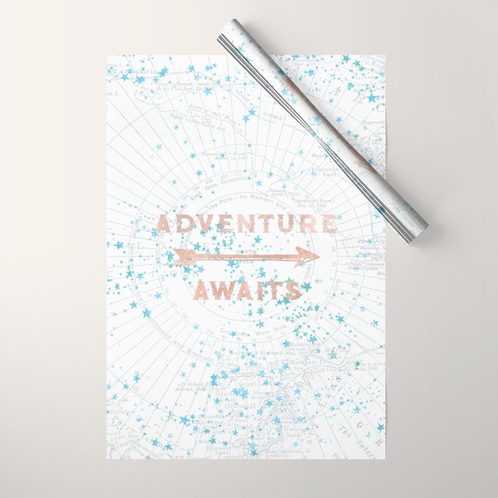 Adventure Awaits Rose Gold Wrapping Paper Gallery Image 1