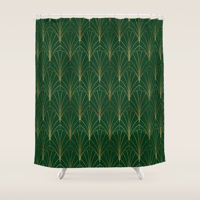 Art Deco Waterfalls // Emerald Green Shower Curtain Gallery Image 1
