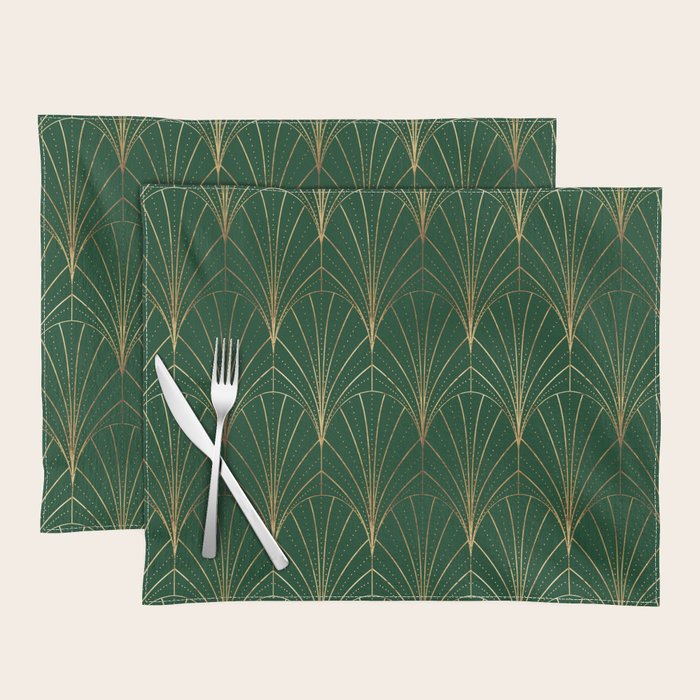 Art Deco Waterfalls // Emerald Green Placemat Gallery Image 1